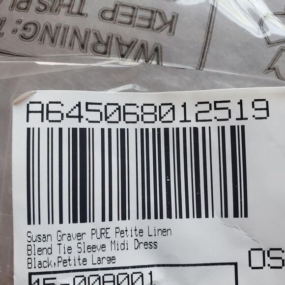 Susan Graver Pure Dress Womens Petite Large Black Linen Blend Tie Sleeve Midi - Picture 10 of 11